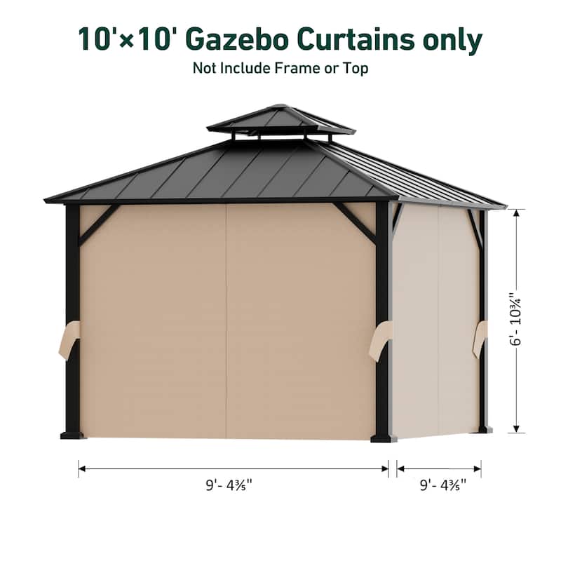 Gazebo Curtain Replacement Universal 4-Panel Sidewalls 10' x 10', Outdoor Gazebo Privacy Curtains with Zipper (Curtain Only)