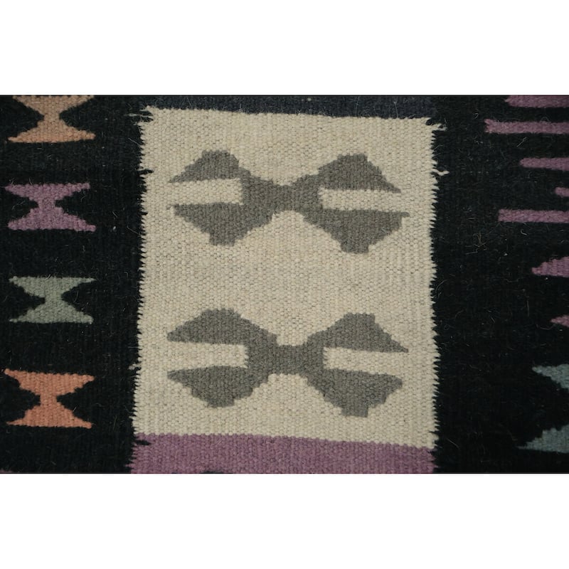 Hand Woven Oriental 100% Wool Carpet Southwestern Tribal Navy Blue & Blues Kilim Area Rug - 10' 2'' X 8' 4''