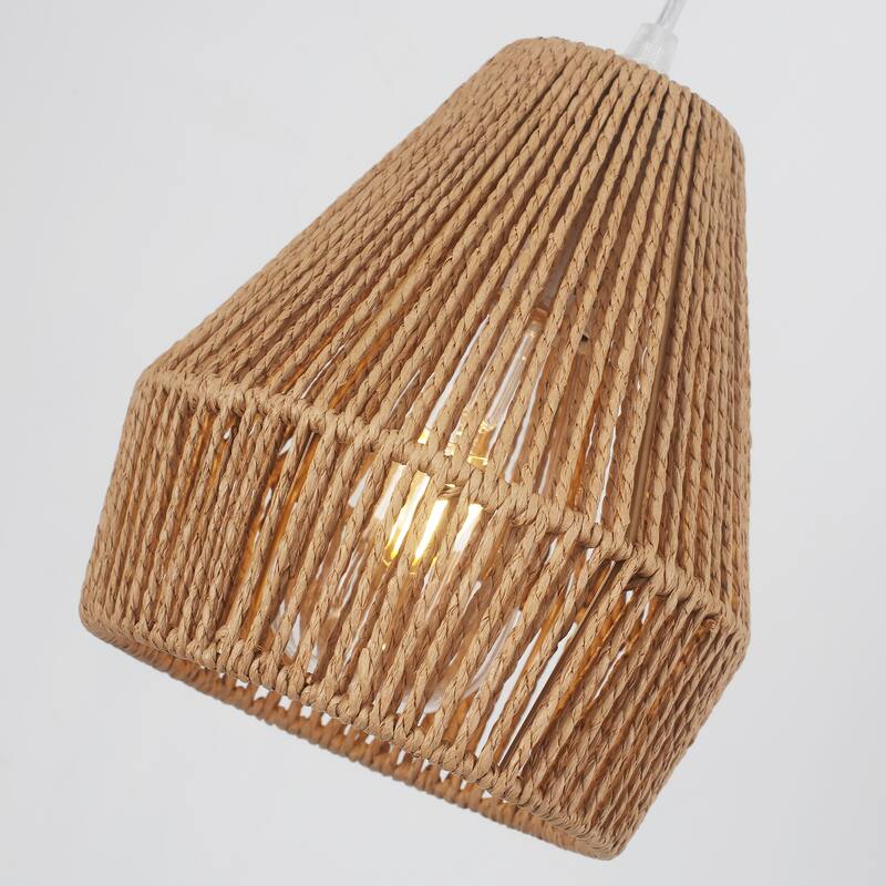 (Set of 3)1-Light Paper Rope Shaded Pendant Lights for Kitchen ，Set of Lghting Fixtures, Farmhouse Semi Flush Mount Chandelier