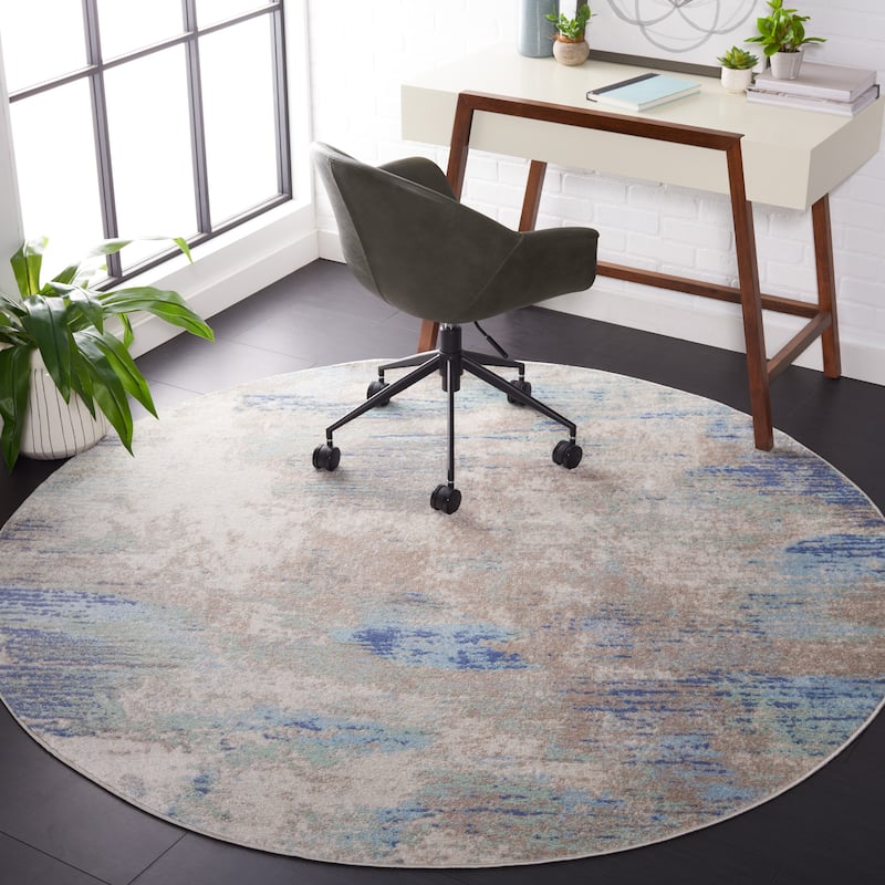 SAFAVIEH Skyler Egzona Modern & Contemporary Rug - 6'7" Round - Beige/Grey Blue