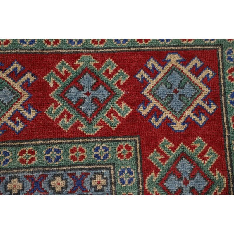 Hand Knotted Oriental 100% Wool Carpet Traditional Geometric Peach Kazak Area Rug - 9' 9'' X 6' 8''
