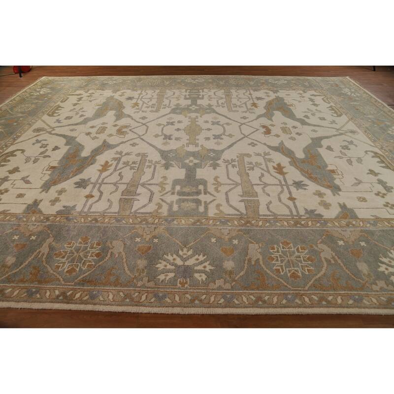 Earth Tone Oushak Indian Large Rug Hand-Knotted Wool Carpet - 12'2" x 14'10"