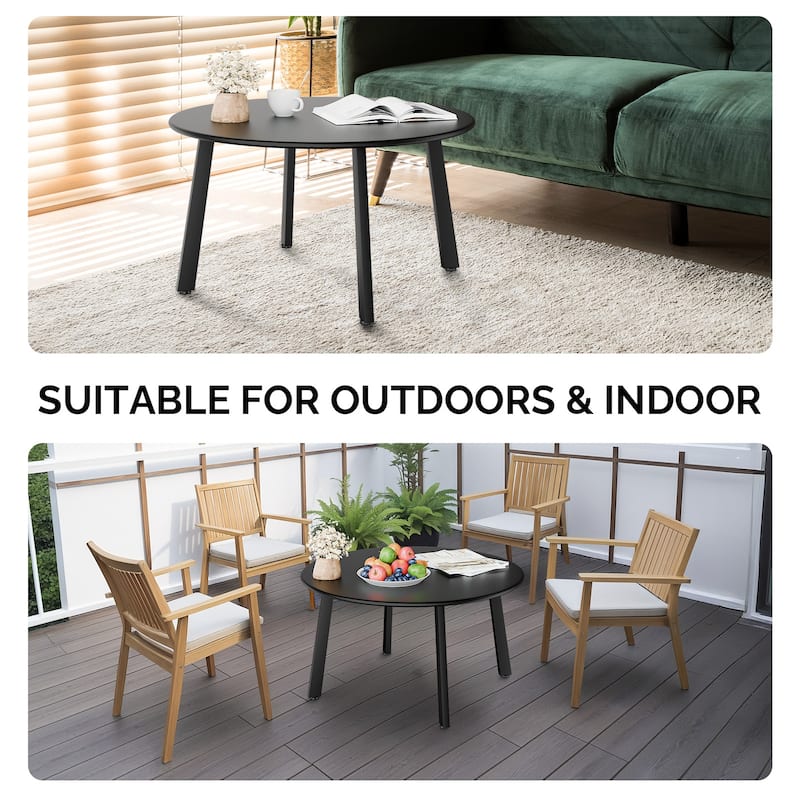 Black Iron Round Patio Coffee Table with Adjustable Feet - 27.6 x 27.6 x 15.4 in