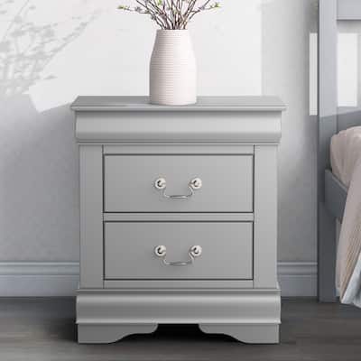 Modern Grey Solid Wood 2-Drawer Nightstand Bed Side Table