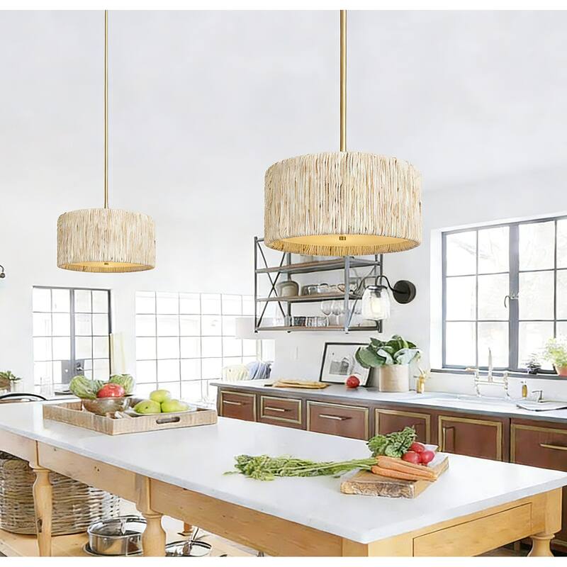 LamQee Rattan Kitchen Island Chandelier Corn Rope Woven Pendant