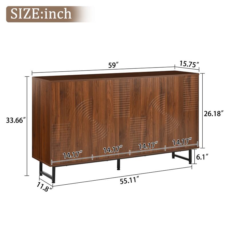 59.06" Modern Art Solid Wood Storage Cabinet with Iron Legs