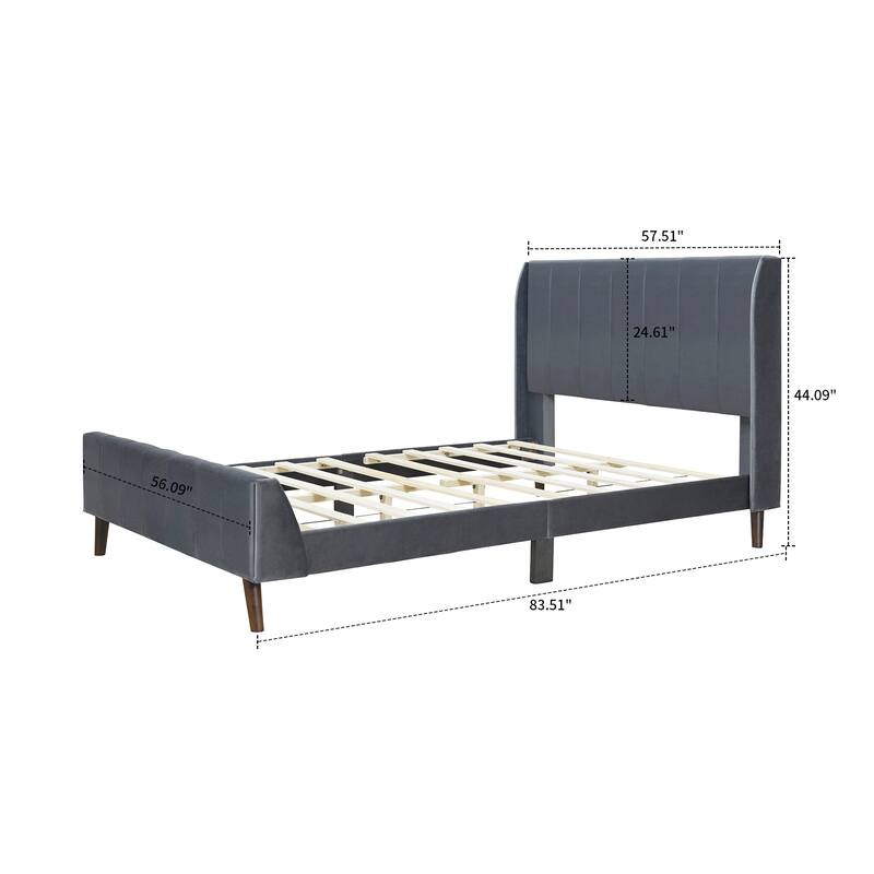 Classic Velvet Upholstered Platform Bed with Centre Support Legs