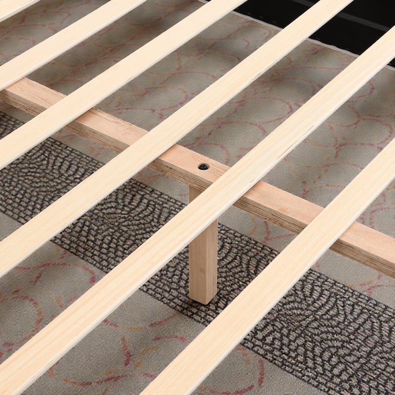 Boucle Upholstered Bed Frame, Soft White Fabric Platform Bed with Solid Wood Legs