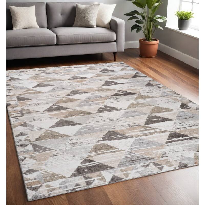 Distressed Abstract Stain Resistant Woven Low Pile Durable Area Rug - 5' X 8' - Cream/Onyx - Rectangle
