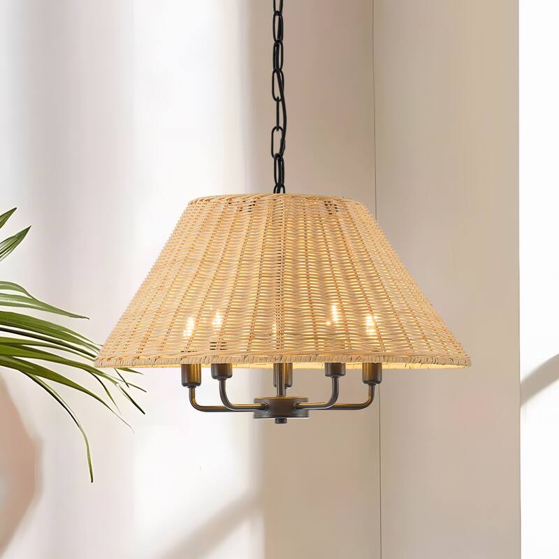 Starsky 5-Light Handwoven Natural Rattan Drum Chandelier