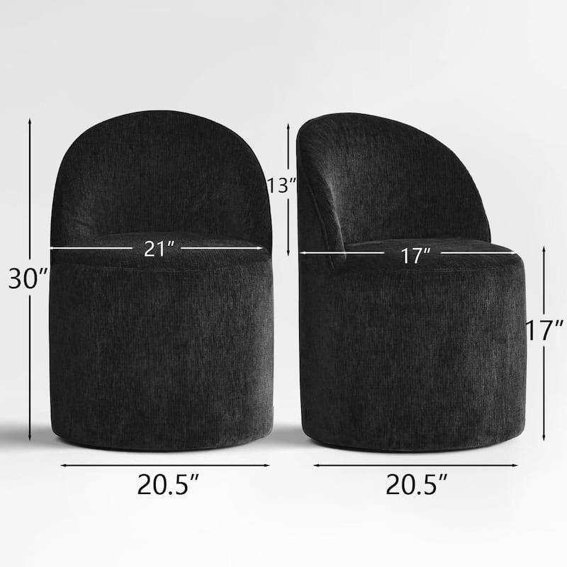 Chenille Rolling Upholstered Dining Chair with Castors (Set of 2)