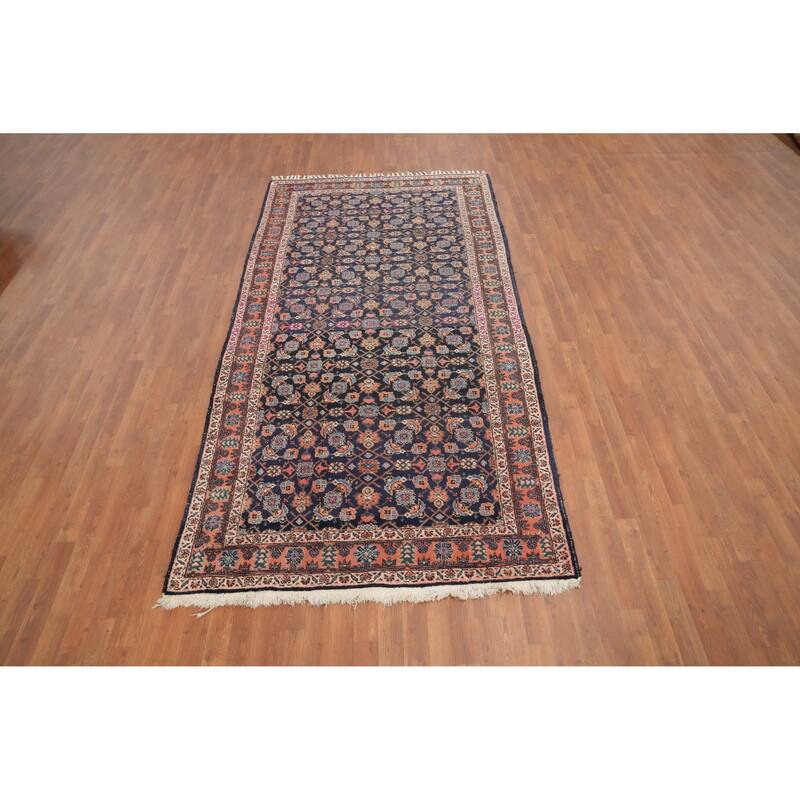 Hand Knotted Oriental 100% Wool Carpet Traditional Floral Navy Blue & Blues Tabriz Area Rug - 10' 0'' X 5' 2''