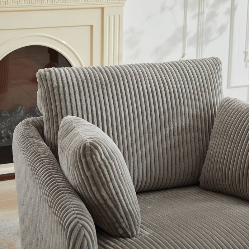 360° Swivel Accent Armchair for Living Room, 40.55" Upholstered Sofa Chair Round Corduroy Club Chair with 2 Pillow