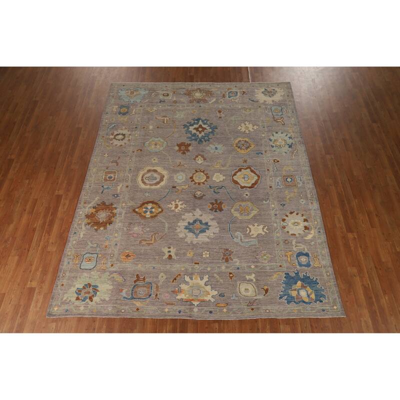 Hand Knotted Oriental 100% Wool Carpet Transitional All-Over Beige & Ivories Oushak Area Rug - 10' 2'' X 8' 0''