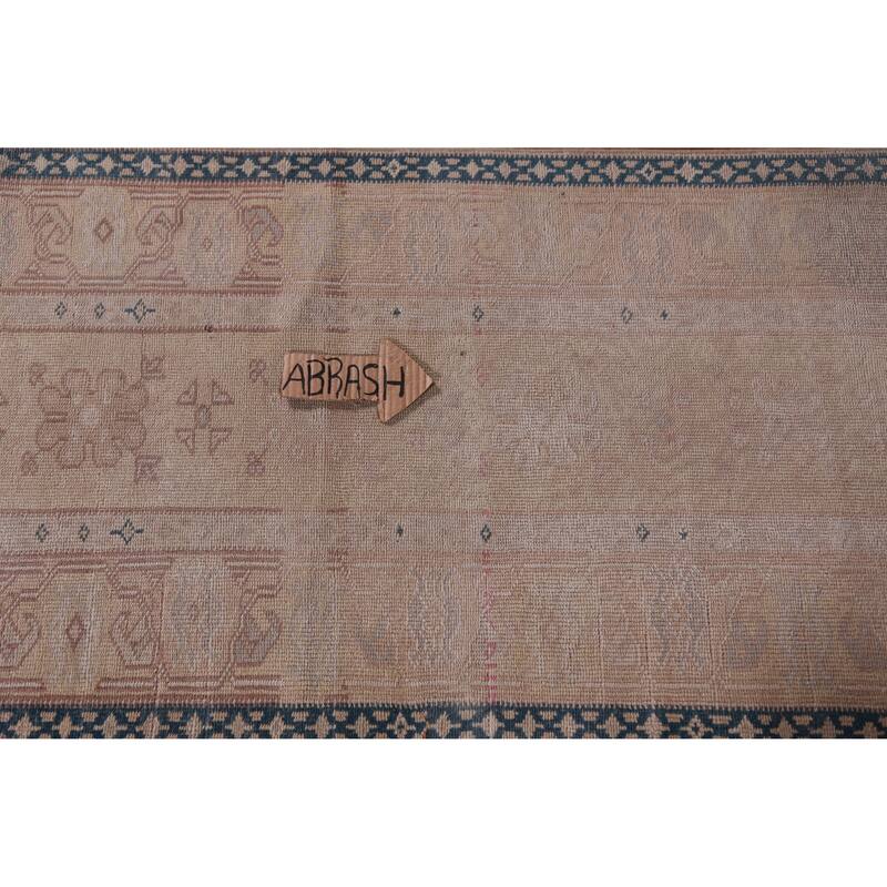 Hand Knotted Oriental 100% Wool Carpet Transitional Geometric Peach Oushak Runner Rug - 13' 8'' X 2' 4''
