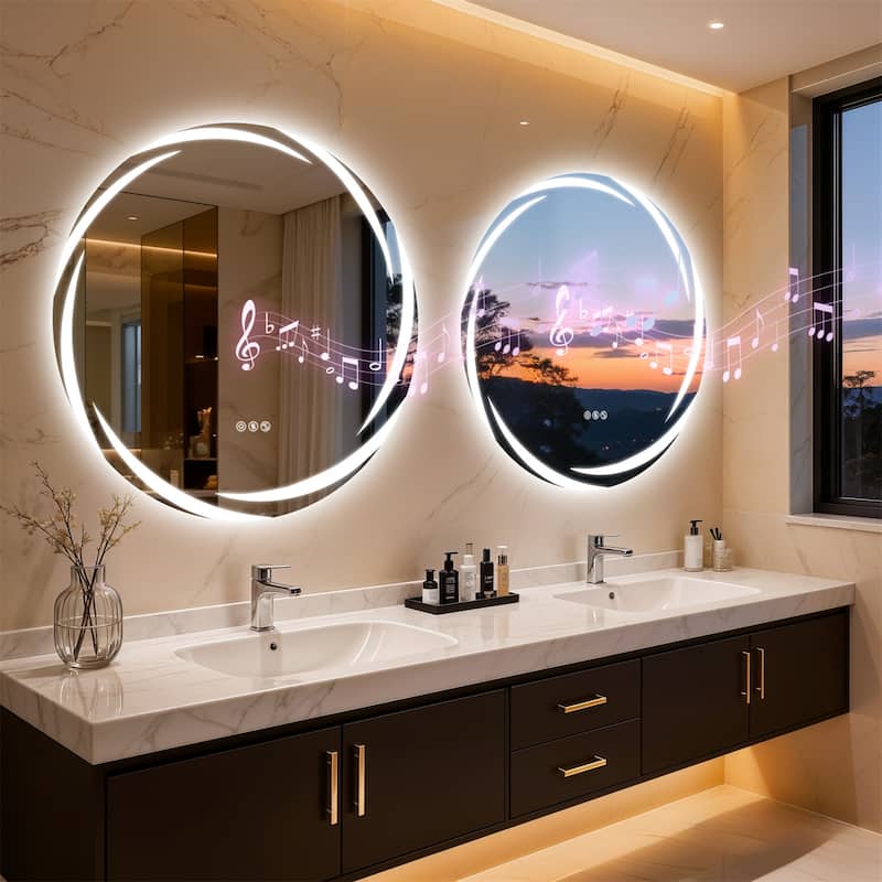 32" Round Bluetooth Speakers Vanity Mirror Wall Mounted Bathroom Mirror - 31.50"x31.50"