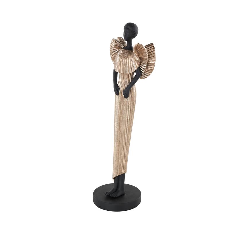 Black Polyresin Woman Decorative Sculpture with Ivory Dress