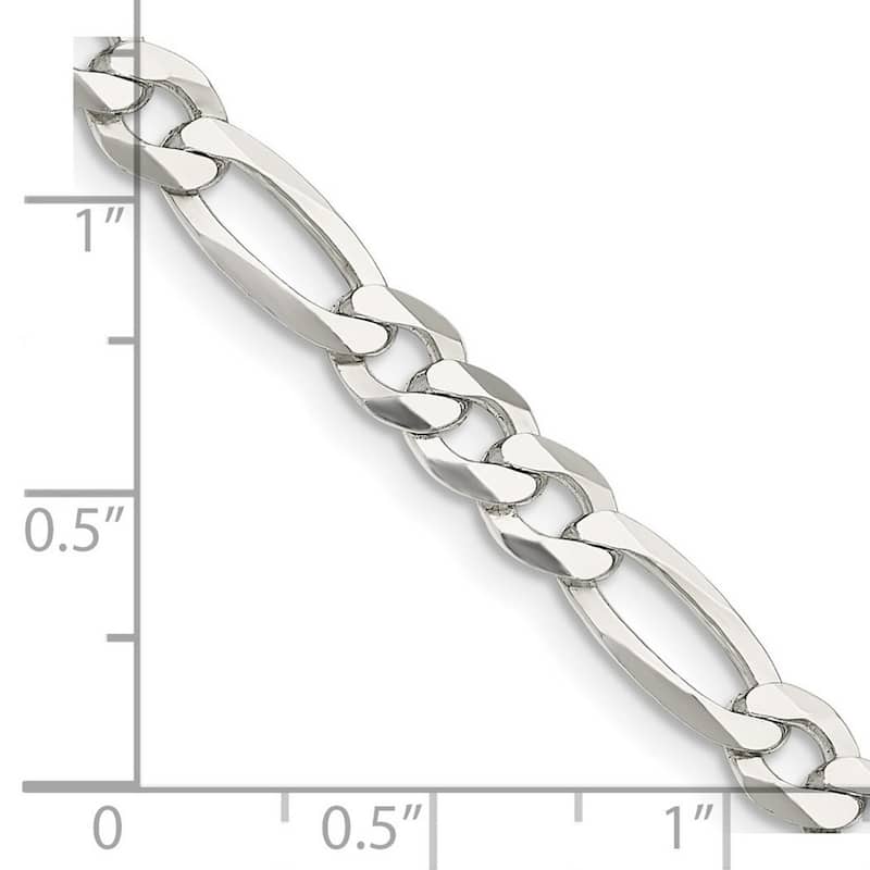 Curata 925 Sterling Silver 5.5mm Polished Flat Figaro Chain Necklace