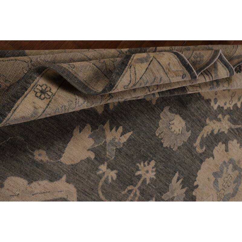 Oushak Turkish Area Rug Hand-Knotted Grey Transitional Wool Carpet - 8'10"x 11'7"