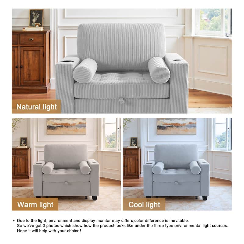 2 Set 3-in-1 Adjustable Recline Convertible Chair Bed Sleeper with USB Port