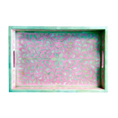 Floral Bone Inlay Serving Tray in Pink