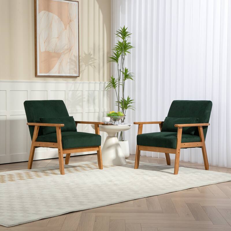 Velvet fabric armchair Solid wood frame leisure chair for the living room bedroom a set of two