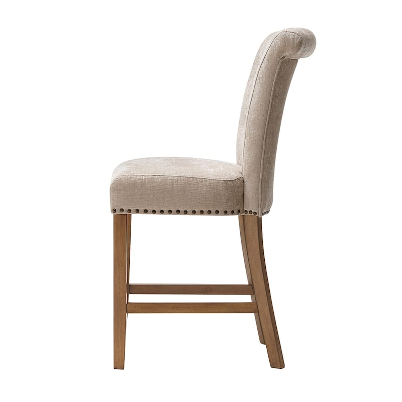 Button Tufted Counter Stool with Nailhead Trim, Upholstered Barstool