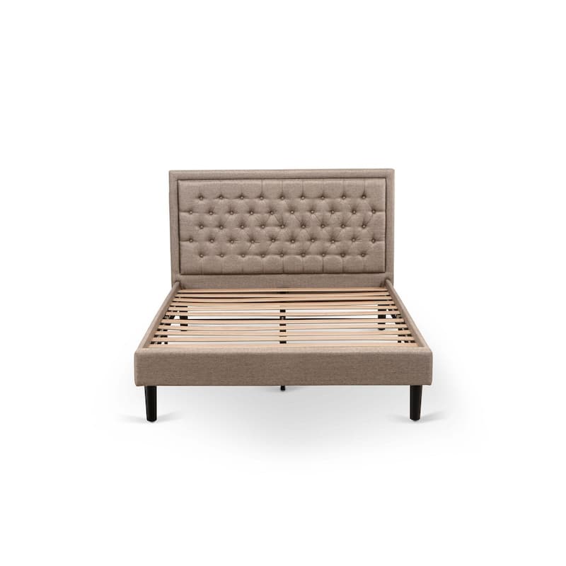 Queen Size Upholstered Bed - Linen Fabric Headboard - Modern Bedroom Furniture - Dark Khaki