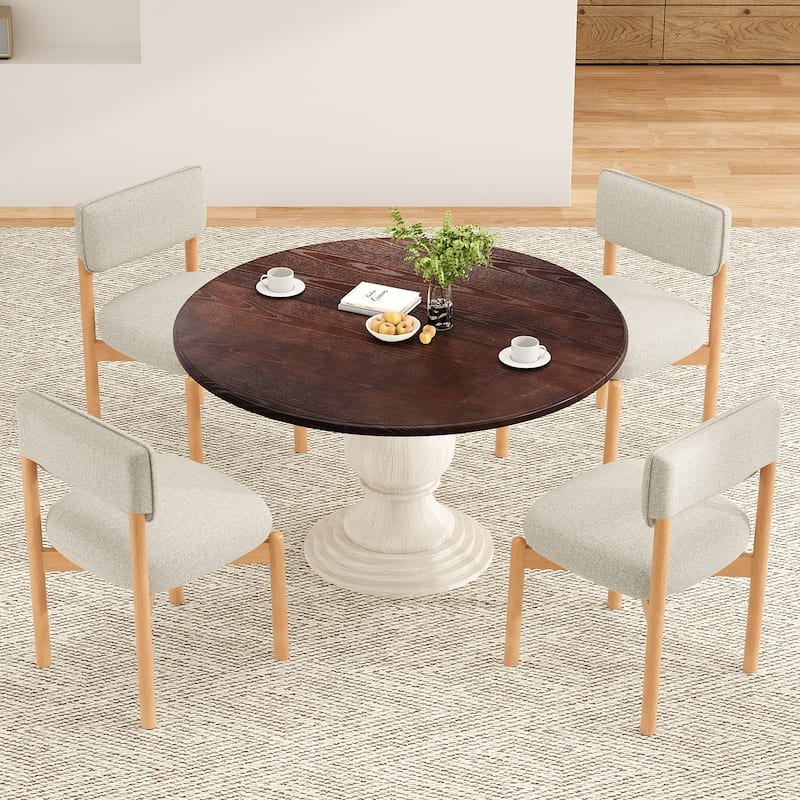 Modern Wooden Blended Linen Dining Chair (Set of 2)