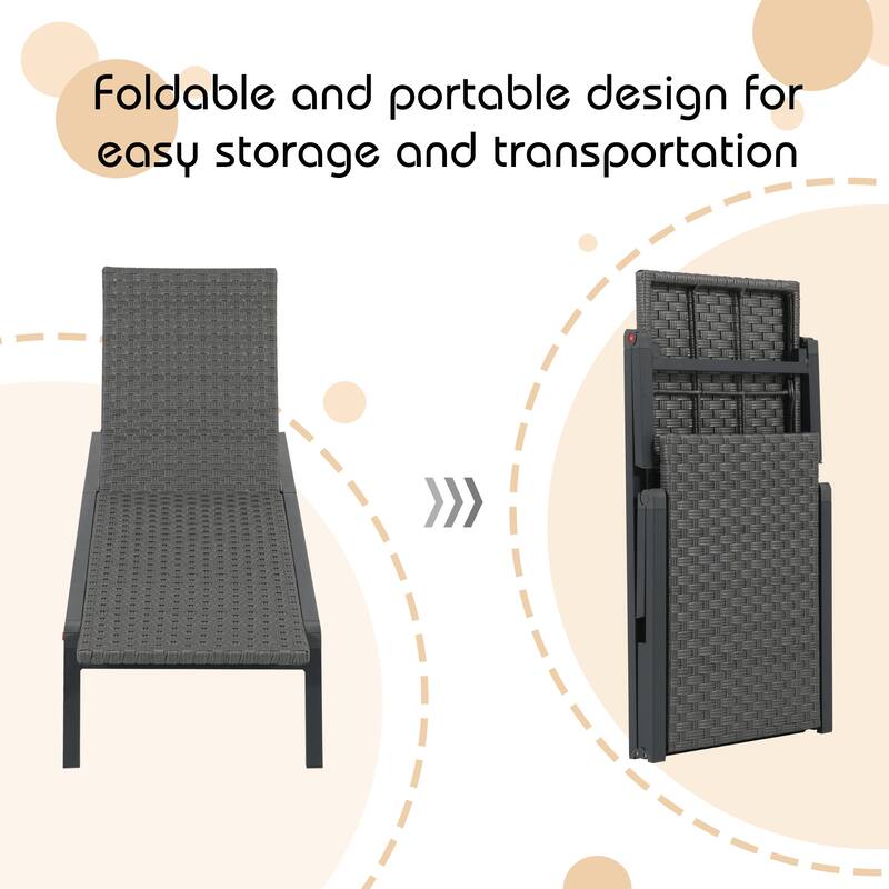 Outdoor Wicker Chaise Lounge Foldable Recliner