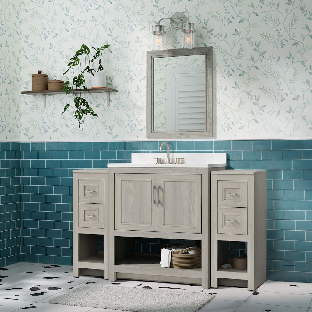 Blakely Modular Vanity Set, 25/31 Inch Vanity Base with Dual 12 Inch Side Cabinets & Mirror