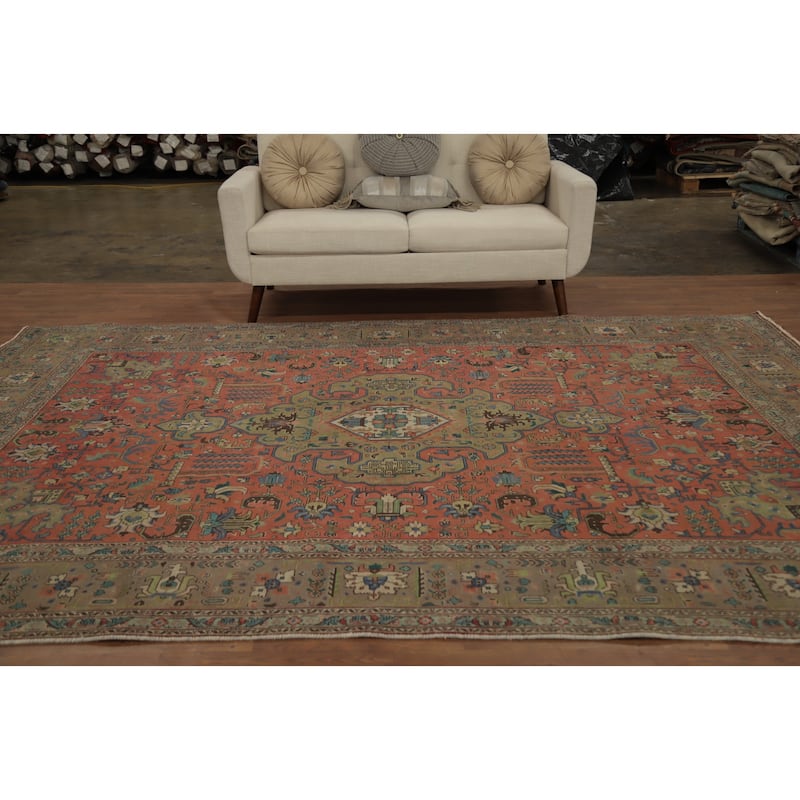 Hand Knotted Oriental 100% Wool Carpet Traditional Medallion Coral Tabriz Area Rug - 10' 9'' X 7' 8''
