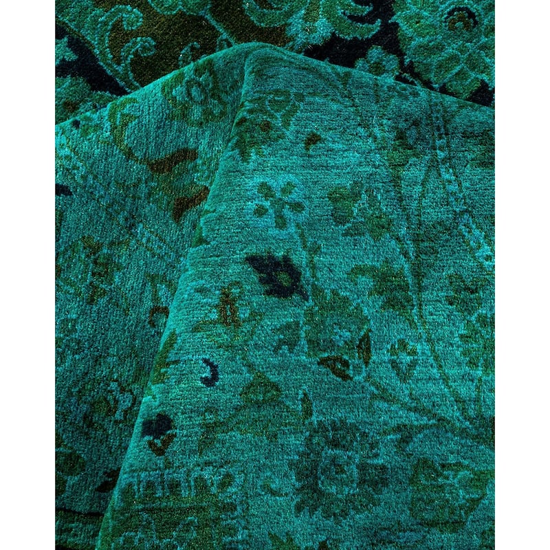 Overton Hand Knotted Wool Vintage Inspired Modern Contemporary Overdyed Blue Area Rug - 8' 3" x 10' 3"