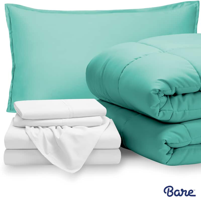Bare Home Bed-in-a-Bag Down Alternative Comforter & Sheet Set - Turquoise/White - Twin