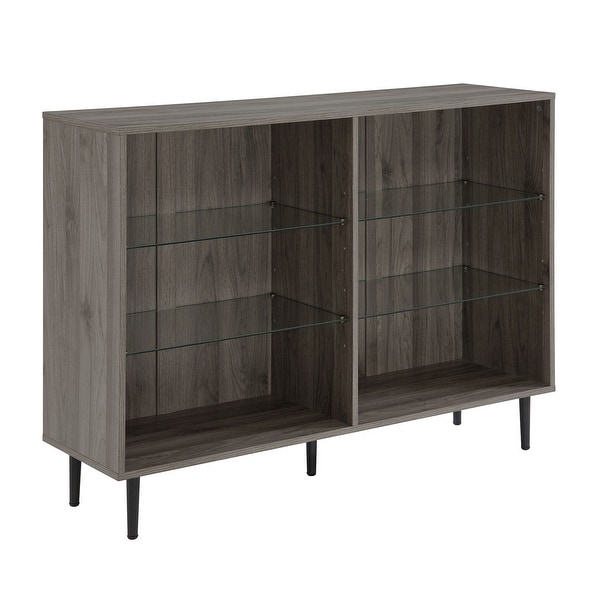 Offex 48" Mid Century Modern Glass and Wood Bookcase - Slate Grey