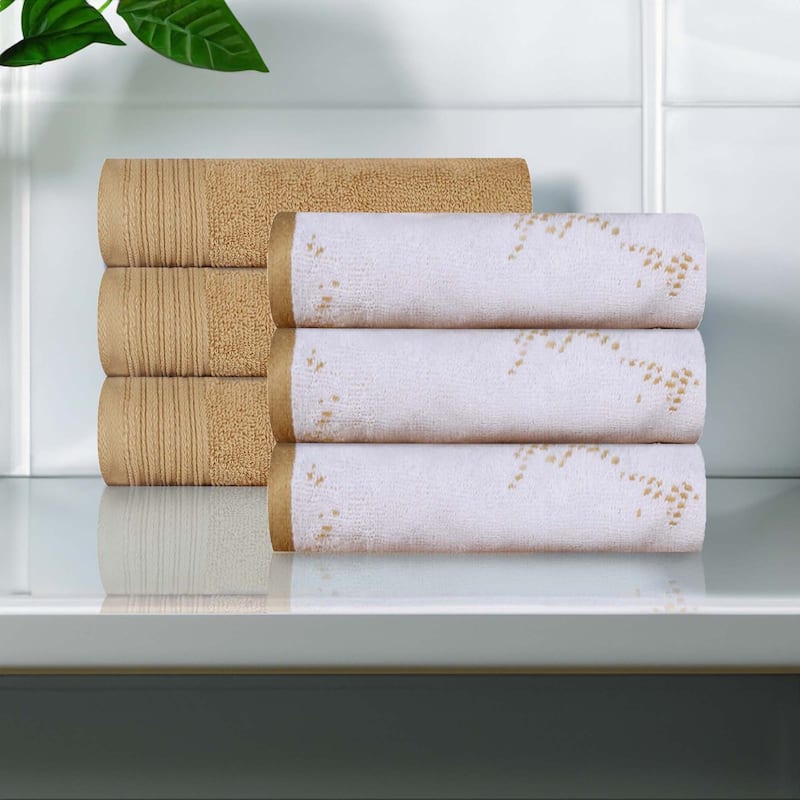 Superior Cotton Solid and Marble Hand Towel Set of 6 - Bronze