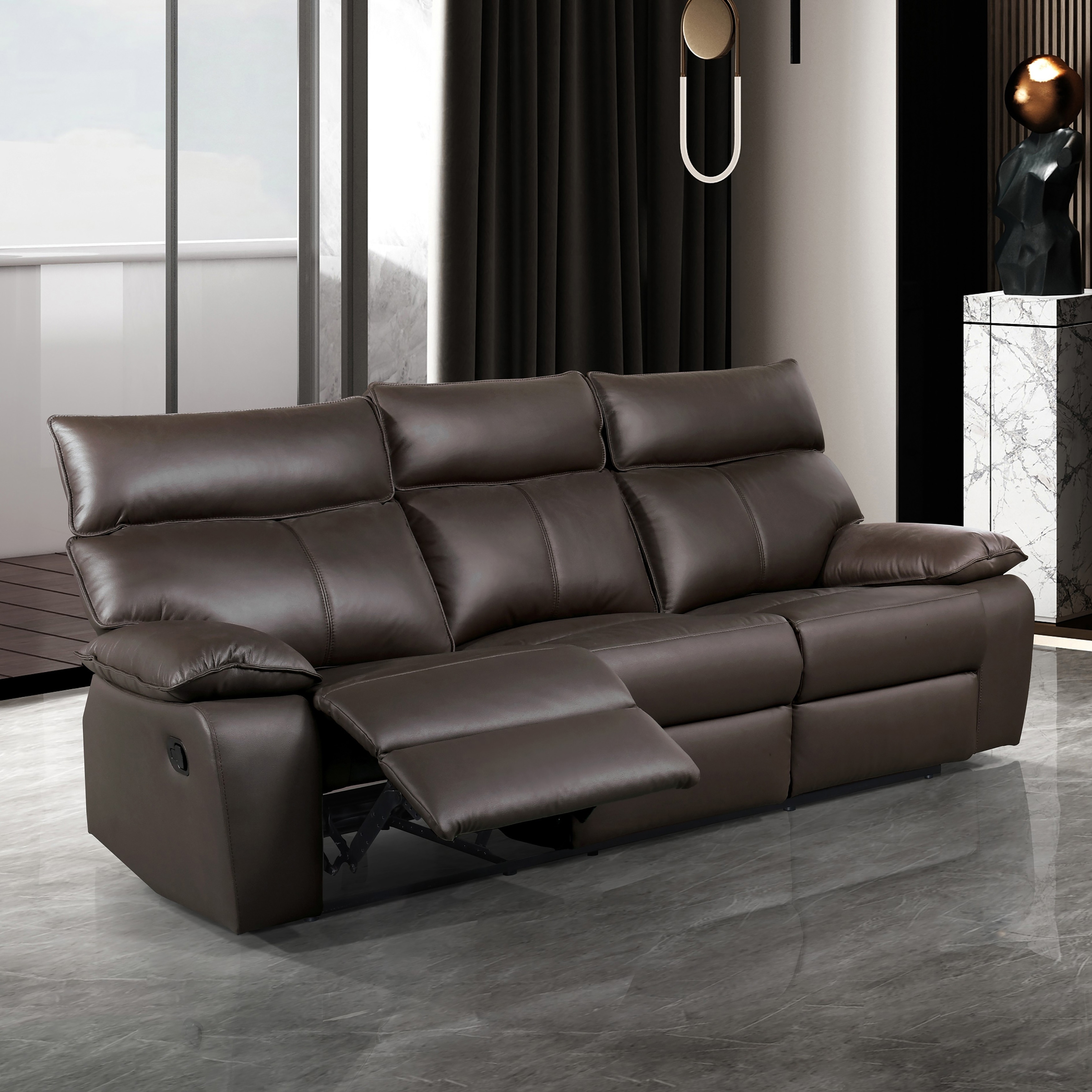 Furniture of America Yuleigh Modern Leather Match FSC Certified Sofa