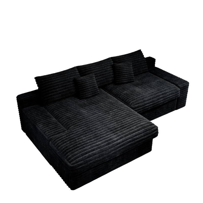 Roomfitters 118.1" Modular Sectional Sofa, 2-Piece Compressed Cloud Couch, No Assembly Required, Plush Corduroy, Black