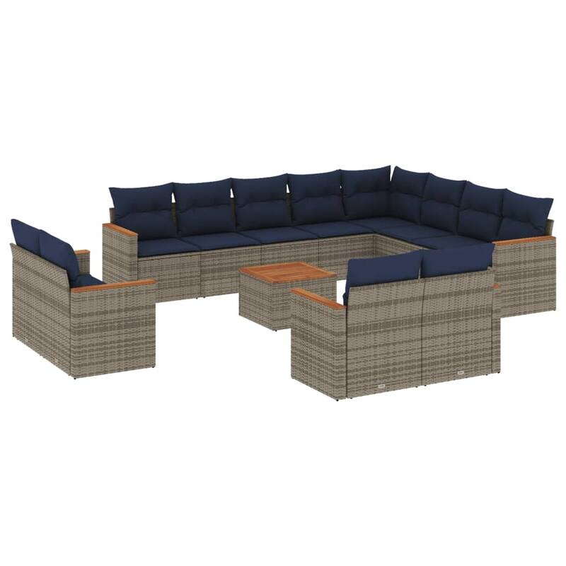 vidaXL 12/13 Piece Patio Sofa Set with Cushions Black/Gray Poly Rattan - 24.4 x 24.4 x 27.2