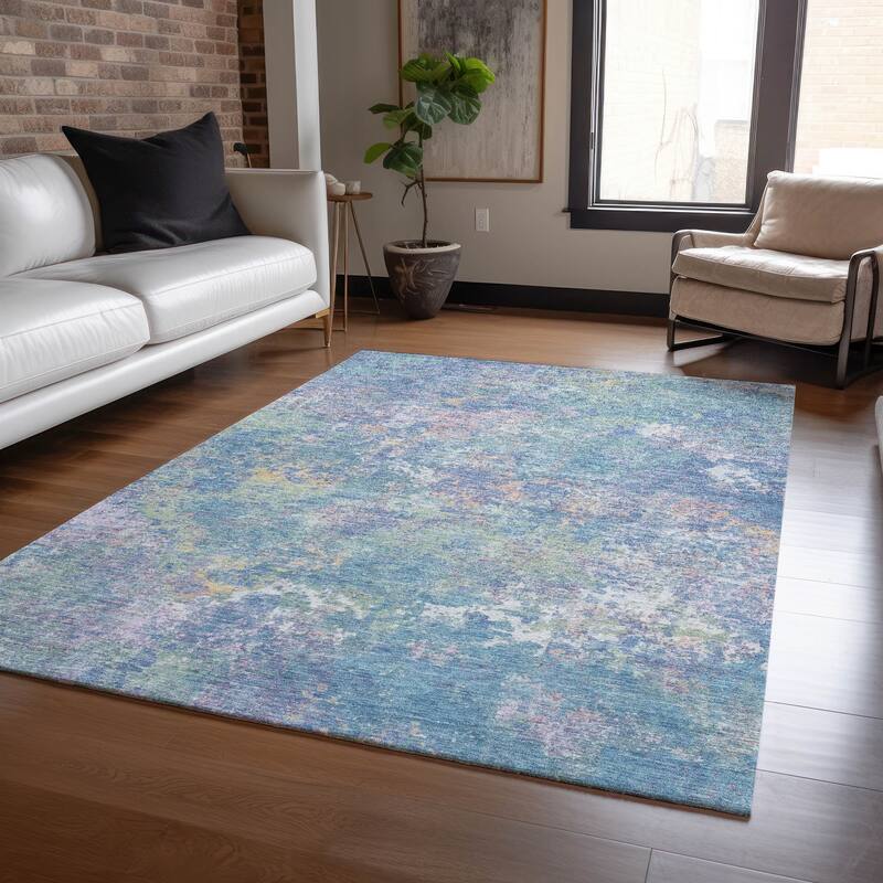 Machine Washable Indoor/Outdoor Abstract Watercolor Chantille Rug