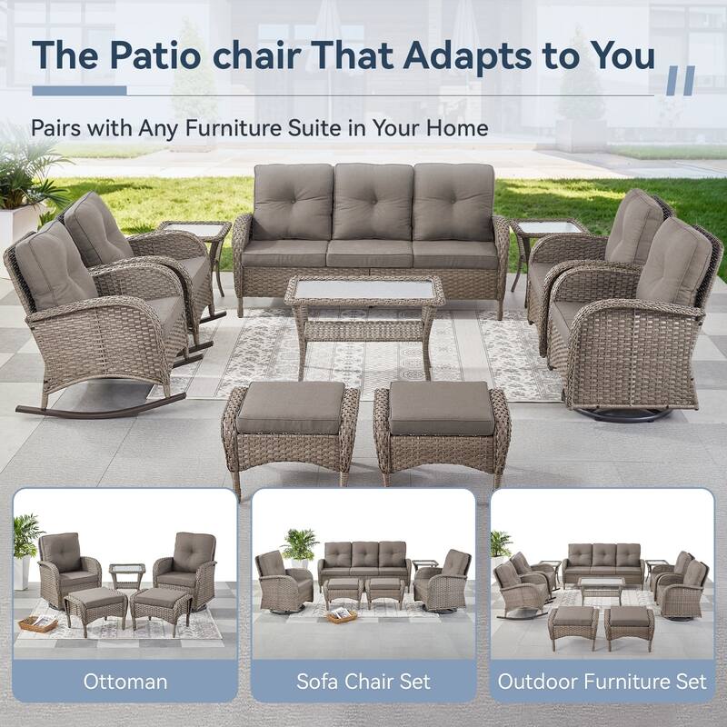 Gymojoy Patio Furniture Set Outdoor Wicker Swivel Glider Chairs Set
