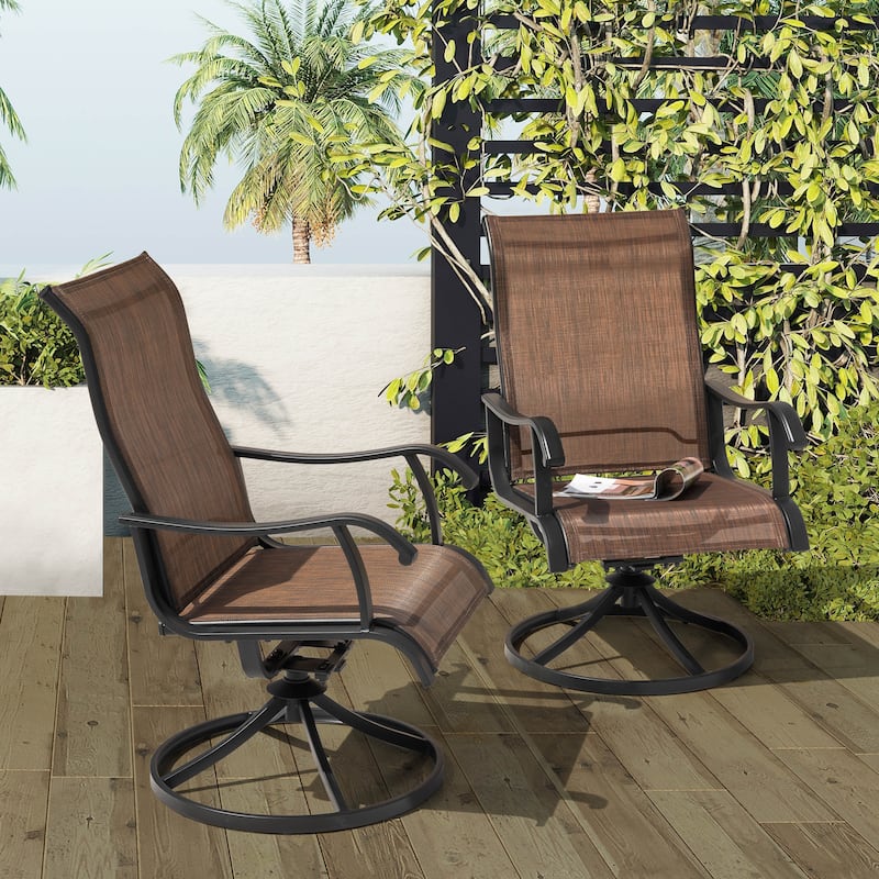 Patio 2-Piece Textilene Dining Chairs, Smooth 360-Degree Swivel, Brown