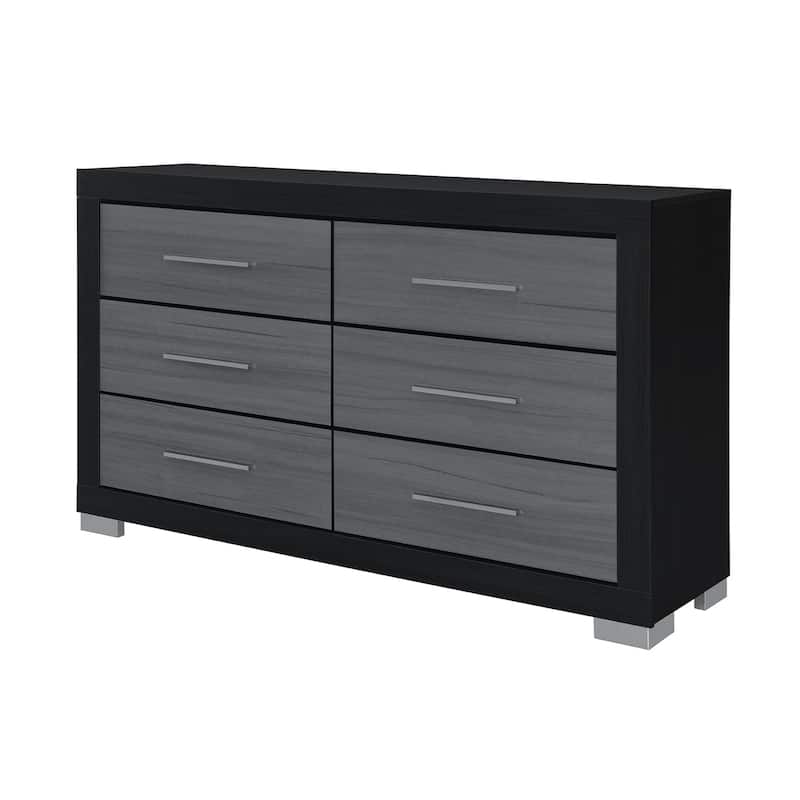 HomeRoots 63" Black And Gray Wood Six Drawer Double Dresser