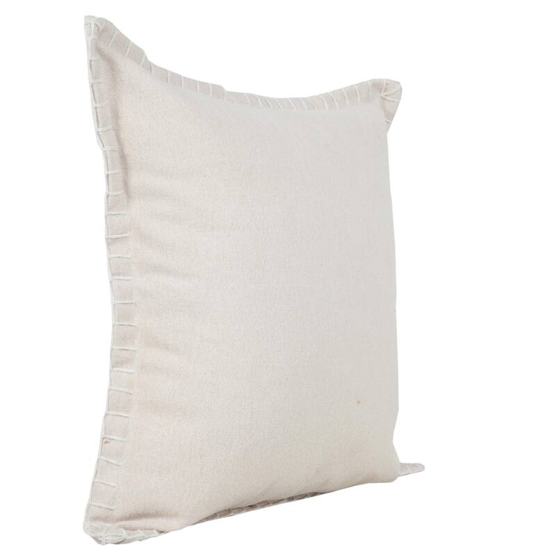 Hand Woven Embroidered Edge Square Throw Pillow - 20" - Beige