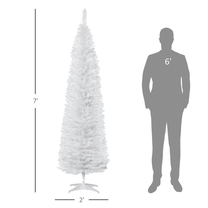 7FT Artificial Slim Pencil Christmas Tree with 499 Realistic Branch Tips & Plastic Stand