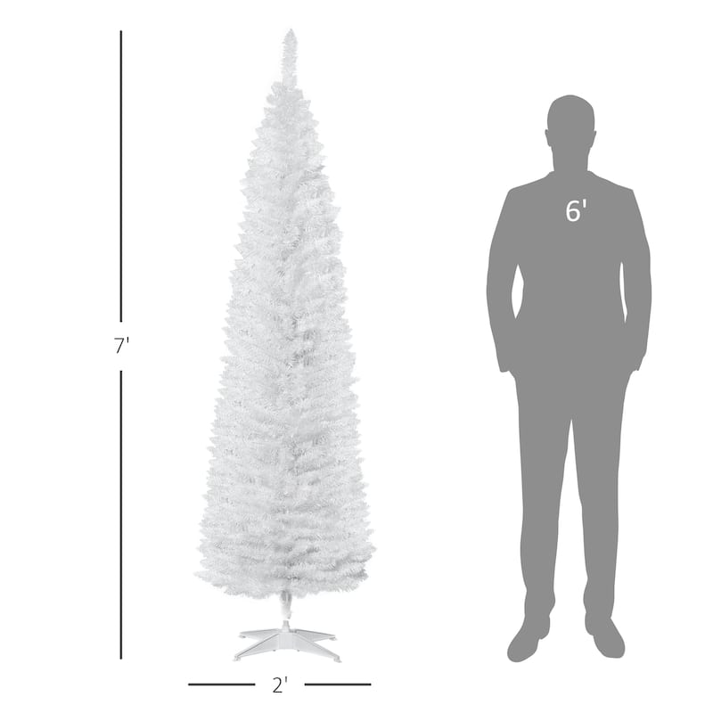 Slim Artificial Pencil Christmas Tree - Realistic Branch Tips, Plastic Stand - White