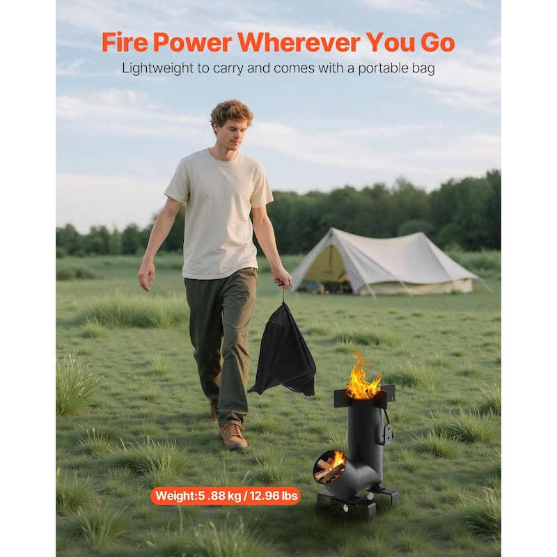 Camping Rocket Stove for Wood, Twigs, or Sticks, Outdoor Use