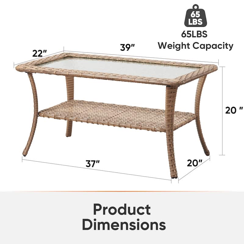 Outdoor Coffee Table with Tempered Glass Top