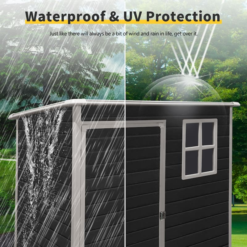 5 ft x 3 ft Outdoor Plastic Storage Shed with floor,Black