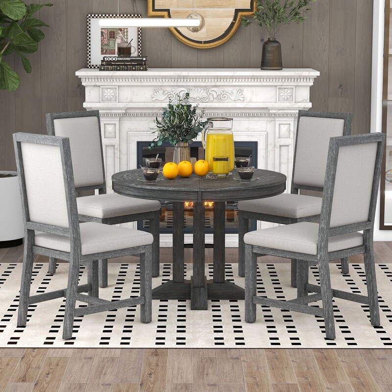 5 Pieces Dining Table Set Round Extendable Dining Table with 4